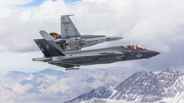 US Marine Corps F-35C with F/A-18A 